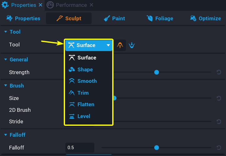 Brush Tool Drop Down Menu