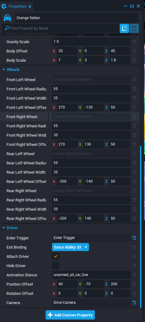 Orange Sedan Wheels Properties