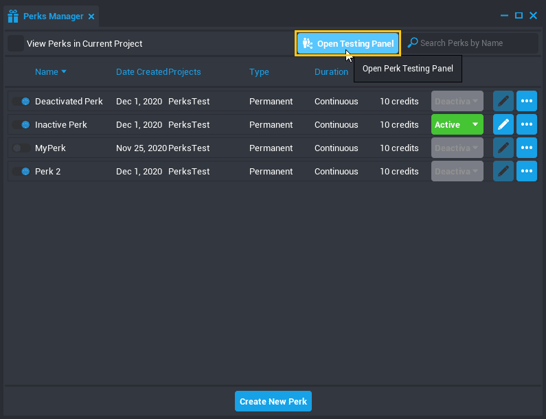 Open Perks Testing